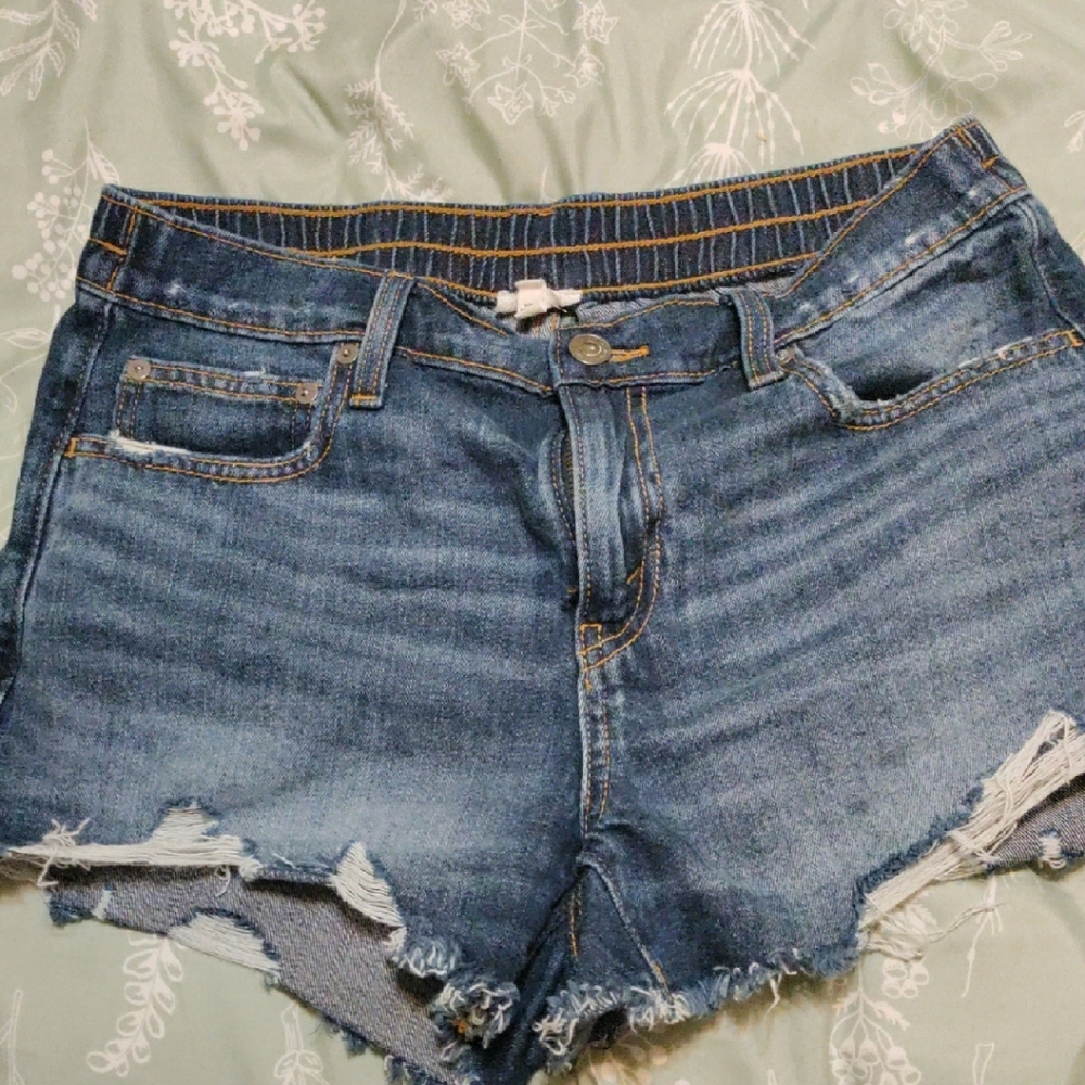 Aerie Blue Classic Jean Shorts with Frayed Hem